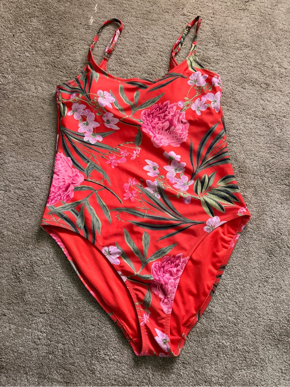 NWOT Red Floral Scoop One-Piece Swimsuit